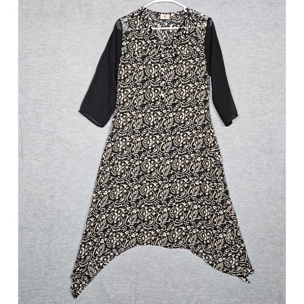 ATEESA Women's Hanky Hem Long Sleeve Floral Printed Dress Sz M